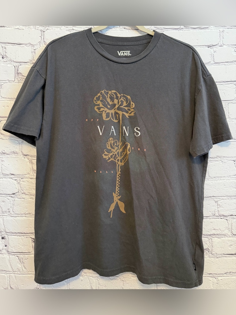Vans Gray Tee with Gold Rose Graphic